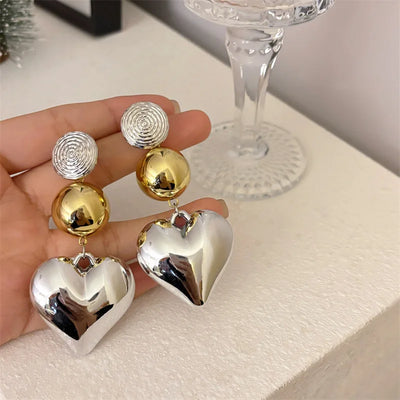 Heart Shape Metal Pendant Earrings European American Style Personalized Fashion Stud Earrings Girls Travel Wedding Accessories