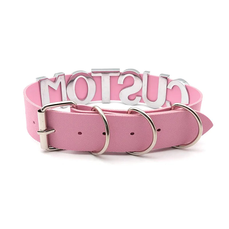 Sexy Pink Leather Customized Letters Collars Choker Necklace Punk Personalized Name Buckle Chocker Jewelry Cosplay Party Gift