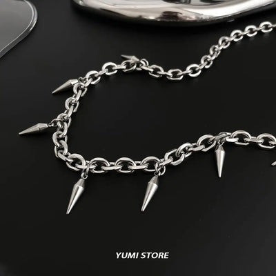 Hip Hop Rivet Necklace For Man Woman Titanium Steel Cone Pendant Sweater Chain Choker Jewelry Punk Male Cool Accessories