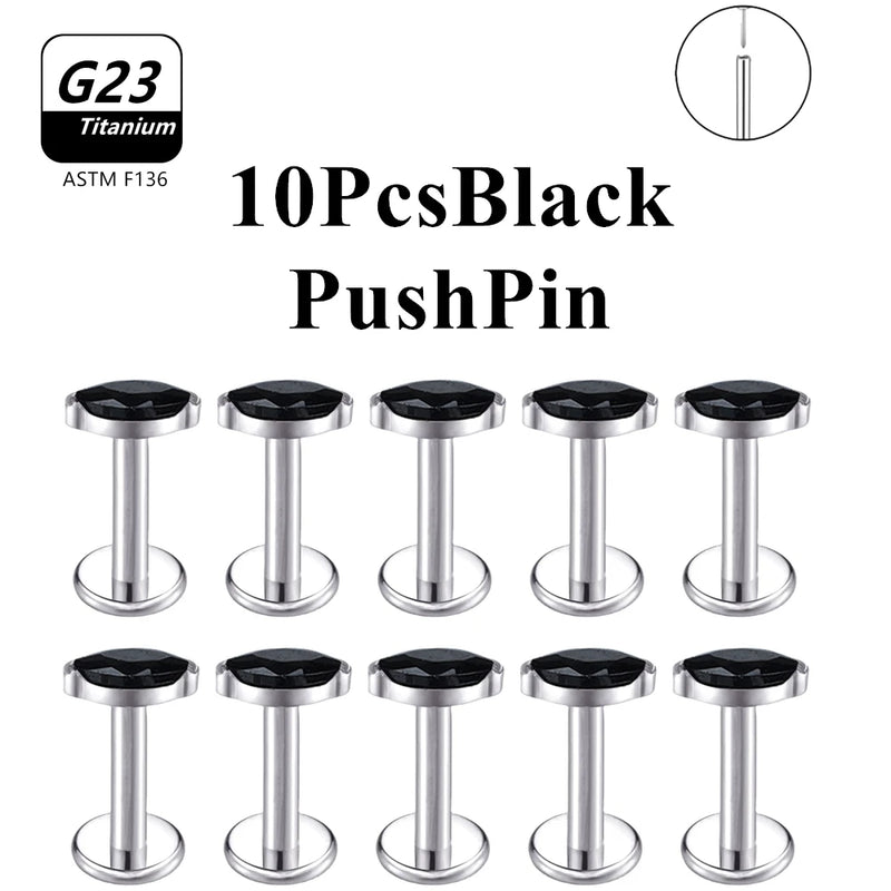 Wholesale Lot10PCS G23 Titanium Internally Threaded Push Pin Body Piercing Jewelry Nose Ring Earrings Stud CZ Ear Helix Pierc