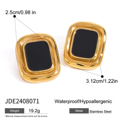 Uworld Stainless Steel 18K PVD Gold Plated Black Stone Earrings Statement Golden Metal for Women Bijoux Femme Gala Giftсерьги