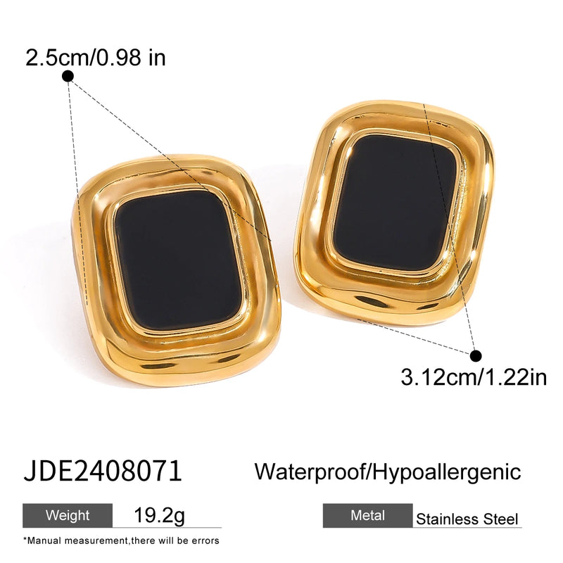 Uworld Stainless Steel 18K PVD Gold Plated Black Stone Earrings Statement Golden Metal for Women Bijoux Femme Gala Giftсерьги