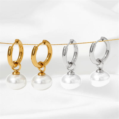 New Retro Imitation Pearl Stainless Steel Earrings Fashion Simple Exquisite Metal Ear Hoop Jewelry Party Gift