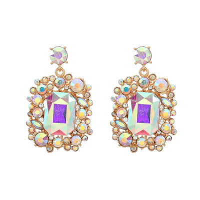 Large Heavy Colorful Glass Stones Earrings For Women Big Statement Dangle Post Fashion Jewelry Trendy Square New Styles MQ106