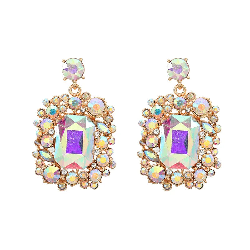 Large Heavy Colorful Glass Stones Earrings For Women Big Statement Dangle Post Fashion Jewelry Trendy Square New Styles MQ106