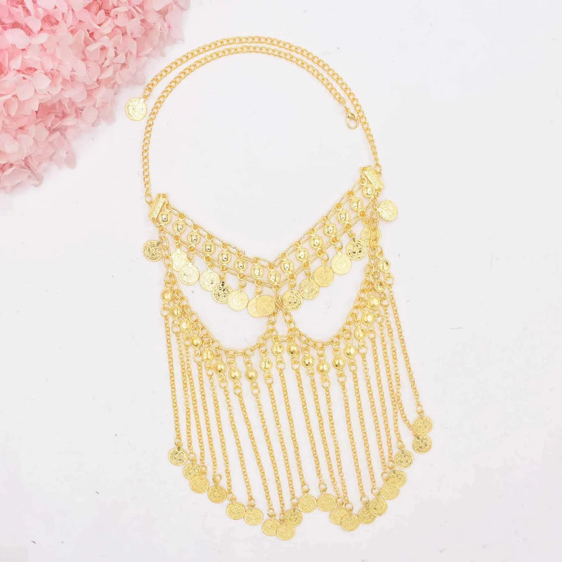 Coin Tassel Hair Jewelry Golden Arab Ethnic Love Pendant Face Chains for Women Men Party Dance Jewelry Accessories