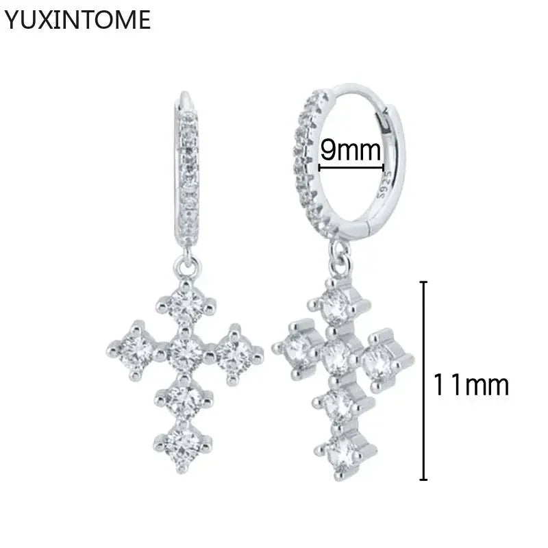 925 Sterling Silver Ear Needle Fashion Hoop Earrings White Crystal Luxury Women&