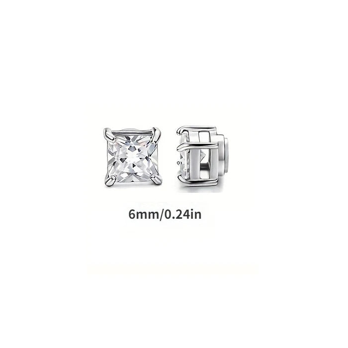 Dazzling square zirconia magnetic earrings ,Ear Clip Earrings For Men Without Ear Holes- sparkling earring jewelry - elegant