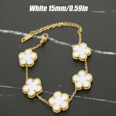 Adjustable New Design Gold Plated Stainless Steel 316L Plant Flower Bracelet With Five Leaf Petals Women's Luxury Gifts Clover