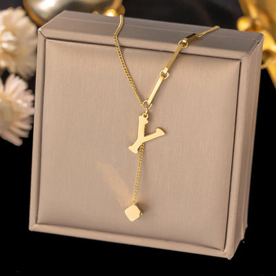 Initial Letter Stainless Steel Pendant Necklace for Women Fashion Gold Color Chain A-Z Alphabet Clavicle Necklaces Jewelry Gift