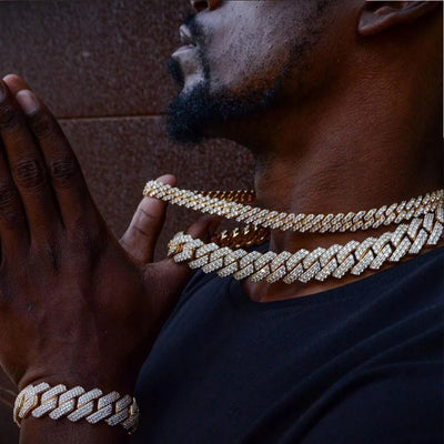 HipHop Men Women 14MM Prong Cuban Link Chain Necklace Bling Iced Out 2 Row Rhinestone Paved Miami Rhombus Cuban Necklace Jewelry