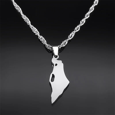 Israel Map Country Pendant Necklace for Women Men Stainless Steel Silver Color Magen Jewish Star of David Hebrew Chain Jewelry