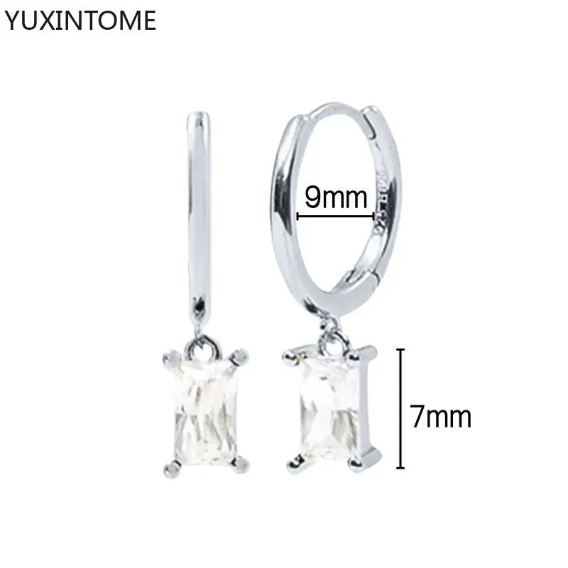 925 Sterling Silver Ear Needle Fashion Hoop Earrings White Crystal Luxury Women&