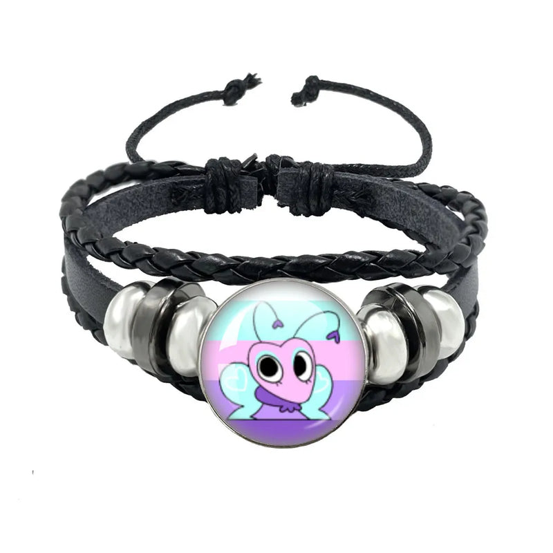 Horror Game Dandys World Astro Black Rope Button Leather Bracelet Goob Pebble Meme Kawaii Glass Cabochon Bracelet Friend jewelry