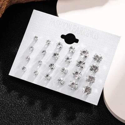 New 12 Pair/Pack White Shiny Wedding Stud Earrings Set For Women Men Crystal Jewelry Accessories Oorbellen Jewelry Earrings