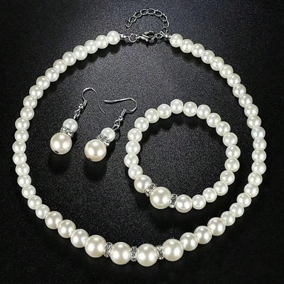 Fashion Pearl Jewelry Set Simulated Pearl Double Layer Luxury Earrings Necklace Wedding Everyday Versatile Necklace Bracelet Set