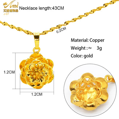 ANIID Dubai Golden Necklace Nigerian Bridal Wedding Fashion Hollow Flower Chain Pendant Indian Arab Kids Jewellery For Girls