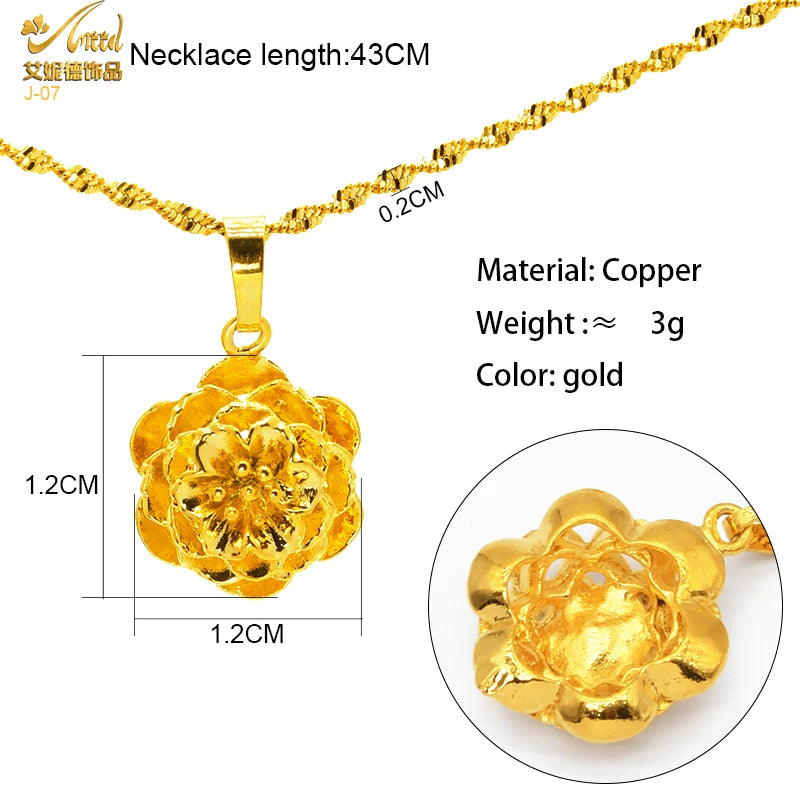 ANIID Dubai Golden Necklace Nigerian Bridal Wedding Fashion Hollow Flower Chain Pendant Indian Arab Kids Jewellery For Girls