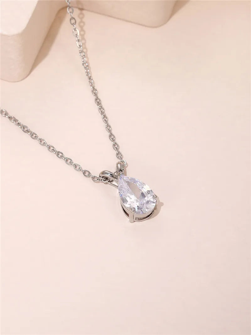 Huitan Luxury Pear Cubic Zirconia Pendant Necklace for Bridal Wedding Engagement Party High-quality Silver Color Fashion Jewelry