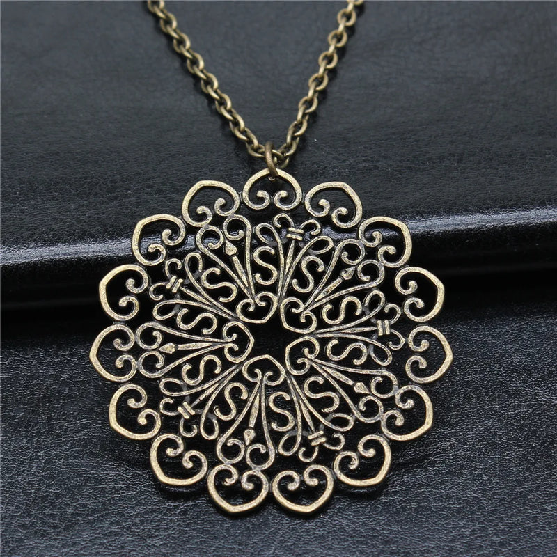 Bohemia Creative Party Jewelry Accessories Gift Mandala Pattern Pendant Necklace For Women Long Chain Necklace