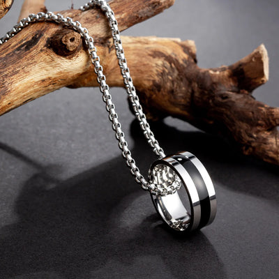 1pc Stainless Steel  Rings Pendant Necklace, Long Sweater Chain, Punk Hip Hop Jewelry Accessories For Boys