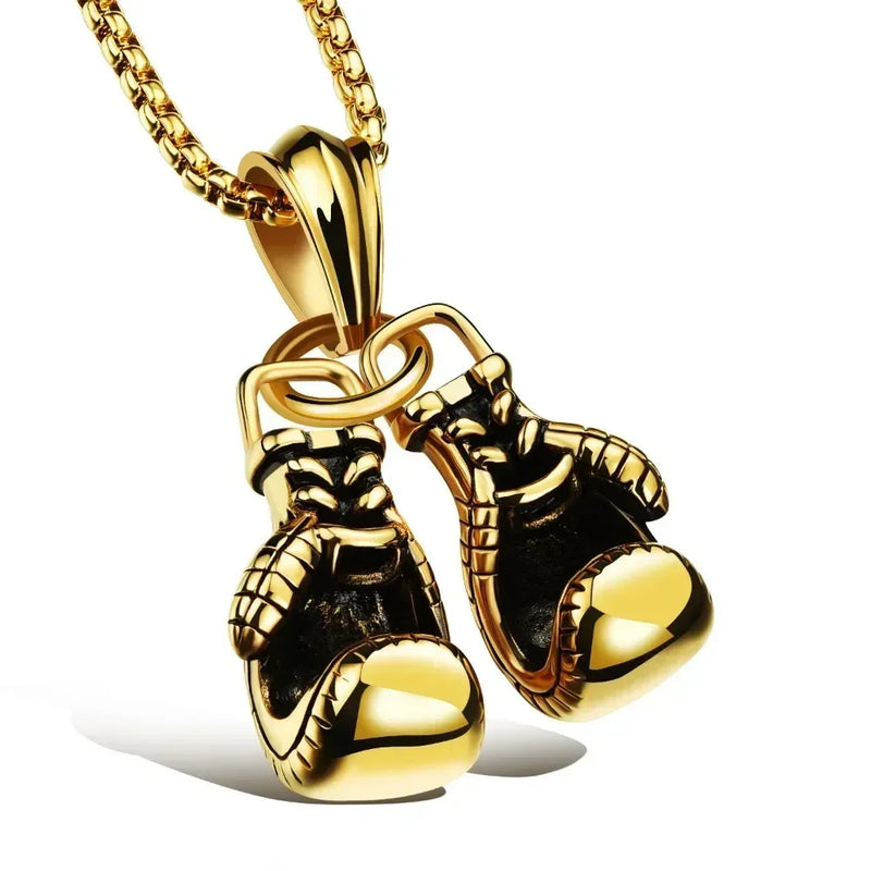 Collares Con Colgante Sport Fitness Shape Jewelry Double Boxing Glove Pendant Necklace Men Hiphop Chain Necklace Male Jewellery