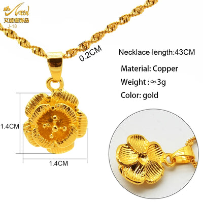 ANIID Dubai Golden Necklace Nigerian Bridal Wedding Fashion Hollow Flower Chain Pendant Indian Arab Kids Jewellery For Girls