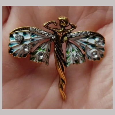 Vintage Art Nouveau Style Fairy Nymph Brooch Shawl Pin Pendant Jewellery