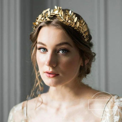 Baroque Golden Metal Leaf Headband Headpiece Crown Tiaras Headdress Roman Goddess Greek Hair Jewelry Bride Wedding Accessories