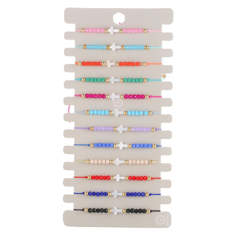 12pcs Bohemian Style Woven Cross Bracelet Set, Suitable For Men And Women&