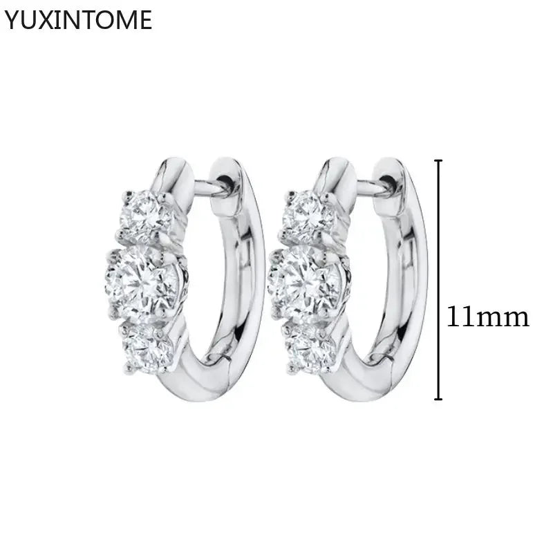 925 Sterling Silver Ear Needle Fashion Hoop Earrings White Crystal Luxury Women&