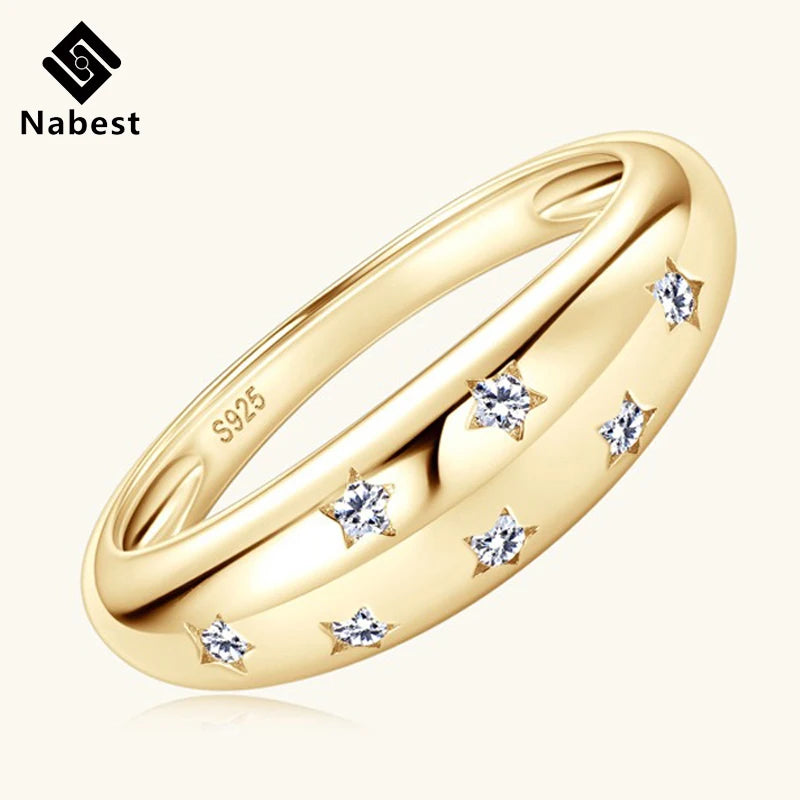 Nabest Wedding Bridal 925 Sterling Silver Engagement Chunky Ring VVS Moissanite Star Gold Plated Ring GRA Certified Fine Jewelry