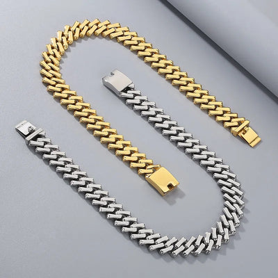 20mm Heavy Punk Retro Cuban Curb Chain Necklace Bracelet Men Women Hiphop Gold Color Stainless Steel Bike Necklaces Jewelry