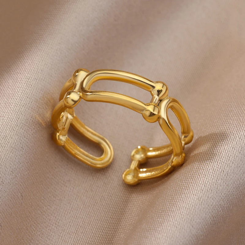 Stainless Steel Rings For Women Men Gold Color Hollow Wide Open Ring Female Male Fashion Wedding Party Finger Jewelry Gift 2024