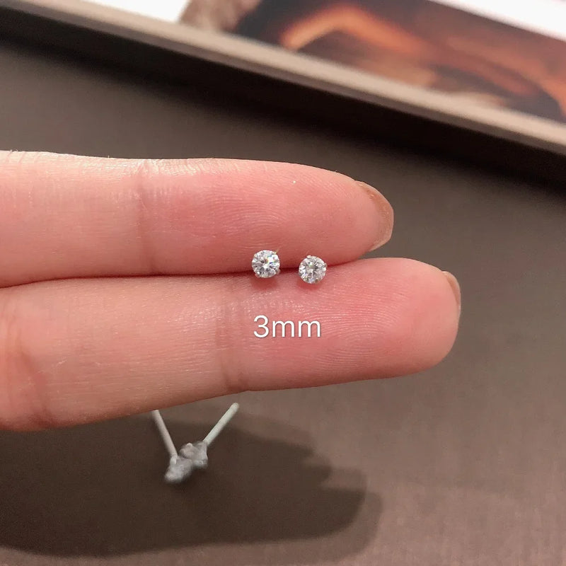 100% Real 925 Sterling Silver Jewelry Women Fashion Cute Tiny Clear Crystal CZ Stud Earrings Gift for Girls Teens Lady