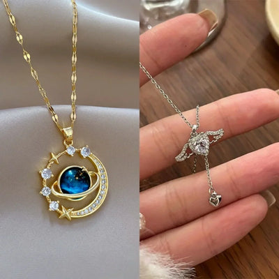 New in Women's Saturn Jewellery Luxury Designer Star Pendant Necklace for Women Stainless Steel Chain Jewelry Girl Birthday Gift