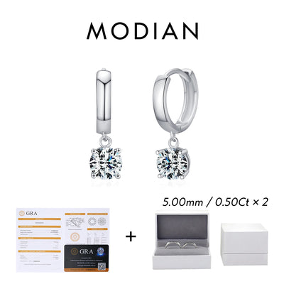 MODIAN 1.0CT D Color Moissanite Hoop Earrings Lab Created Diamond For Women 925 Sterling Silver Wedding Fine Jewelry Gift