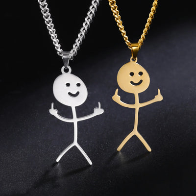 Teamer Hip Hop Middle Finger Stickman Necklace Rock Punk Funny Doodle Pendant Necklace for Women Men Trend Jewelry Gift