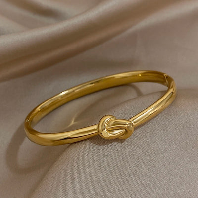 Simple Thin Stainless Steel Knotted Bangle Bracelets for Women Men Unisex Gold Color Cuff Waterproof Stackable Jewelry Gifts