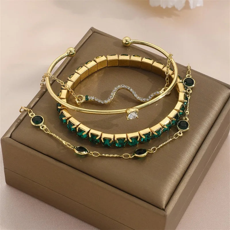 Luxury Set of 4 Synthetic Zircon Gemstone Snake Bracelets Women Fashion Personality Party Jewellery Accessories Exquisite Gifts