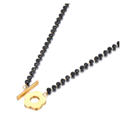 Lokaer Fashion Black CZ Crystal Charm Necklaces For Women Stainless Steel White Pearl Link Chain Bohemia Beach Necklace N22083