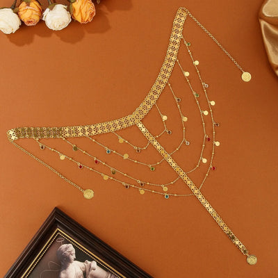 Arab Head Jewelry Golded Alloy Coin Tassel Head Chain Headband For Women Bridal Headdress Wedding Accessories