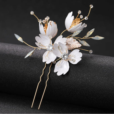 U Shaped Red Hairpins Hair Clips Wedding Hair Accessories For Women Rose Flower Headpieces Forks Bride Headdress Hair Jewelry