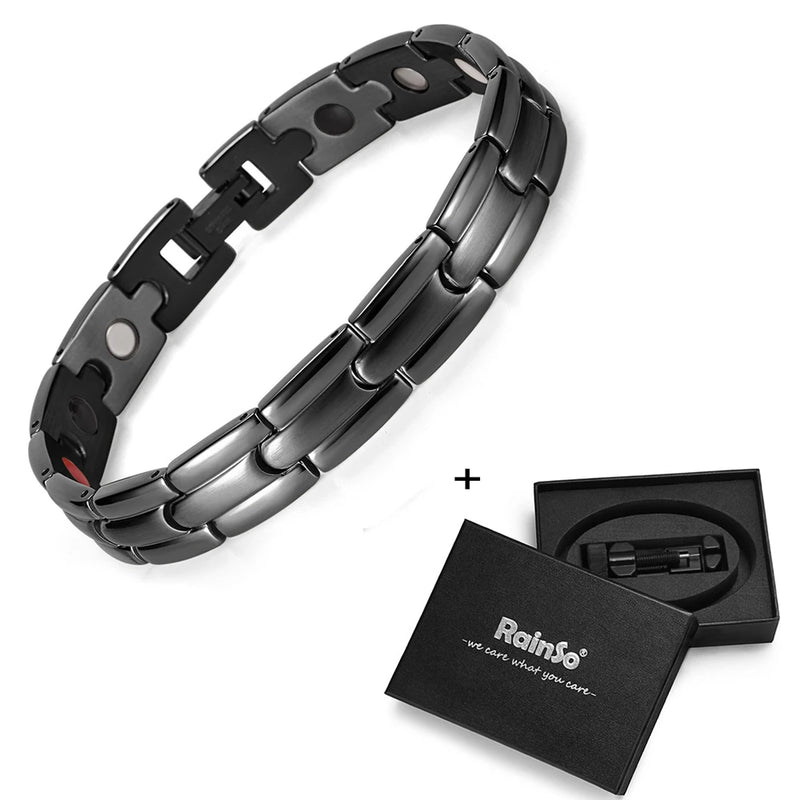 Rainso Magnetic Bracelet Health Bio Energy Bracelet For Men Relief Pain Stainless Steel Bracelet 4in1 Elements Fine Jewelry