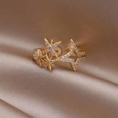 Korea's new fashion jewelry 14K gold plated simple double love crystal ring elegant women's daily opening ring accessories