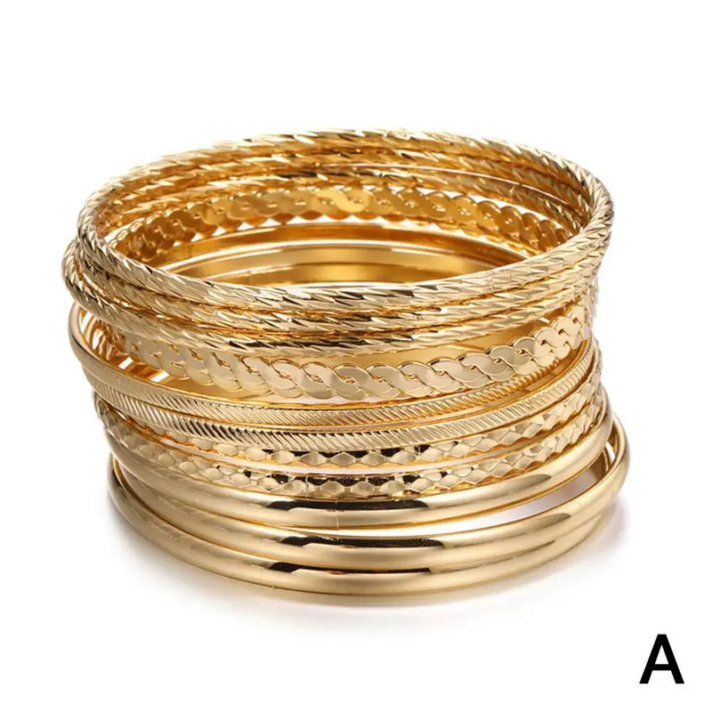 12pcs Punk Curb Cuban Chain Bracelets Set for Women Miami Boho Thick Gold Color Charm Bracelets Bangles Fashion Jewelry Y2C7