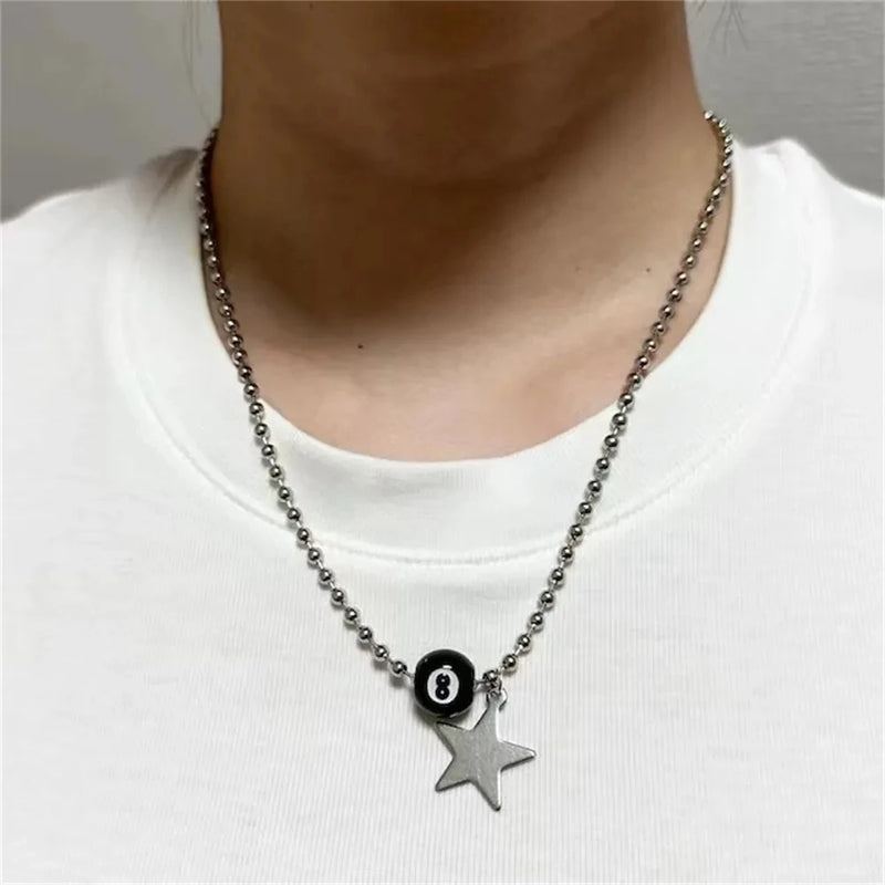 Kpop Goth Silver Color Star Pendant Chain Necklace For Women Men Egirl Y2K Cool EMO Punk Aesthetic Grunge Jewelry Gifts