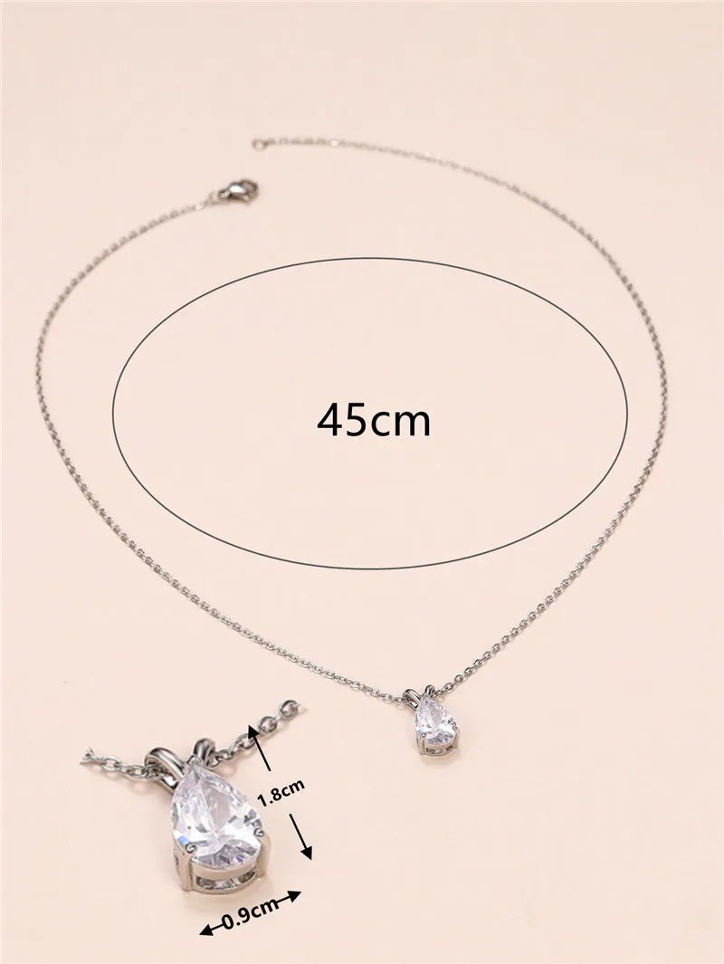 Huitan Luxury Pear Cubic Zirconia Pendant Necklace for Bridal Wedding Engagement Party High-quality Silver Color Fashion Jewelry