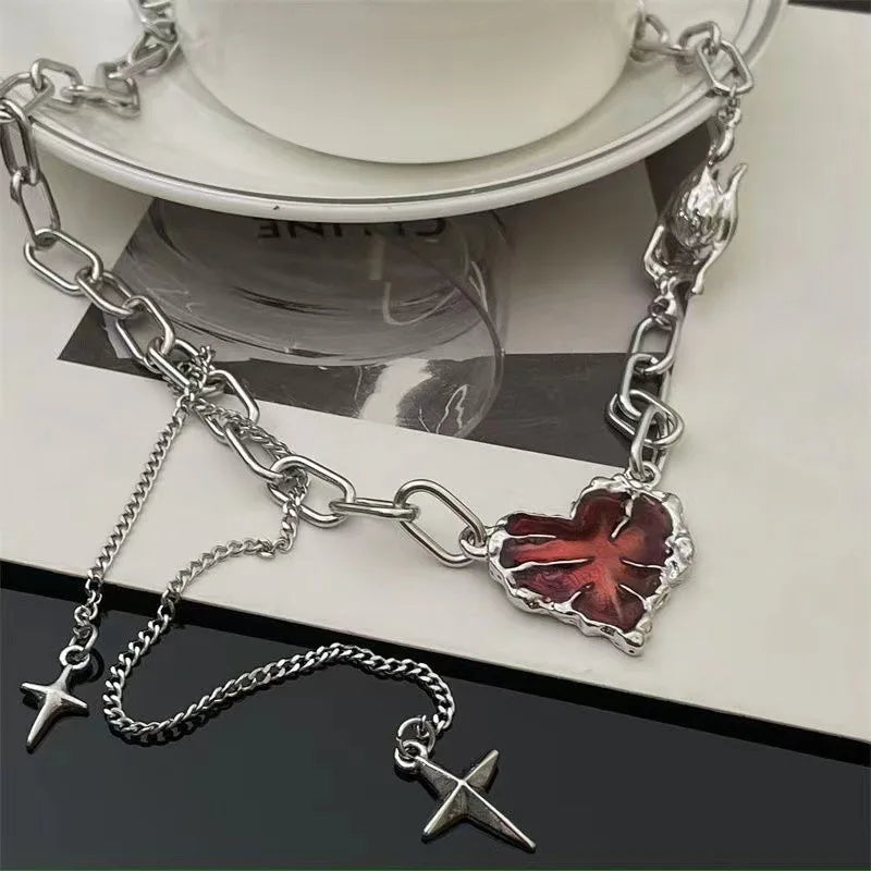 New Red Heart Patchwork Star Tassel Necklaces Women Premium Sense Sweet Cool Y2K Luxury Hundred Necklace Party Jewelry Gifts