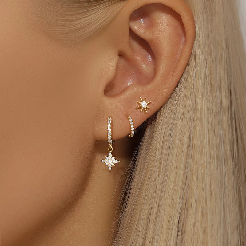 3 Piece Fashion Stainless Steel Round Star Drop Earrings Set for Women 18K Gold Plated Dangle Earring Punk Unisex Rock  Jewelry